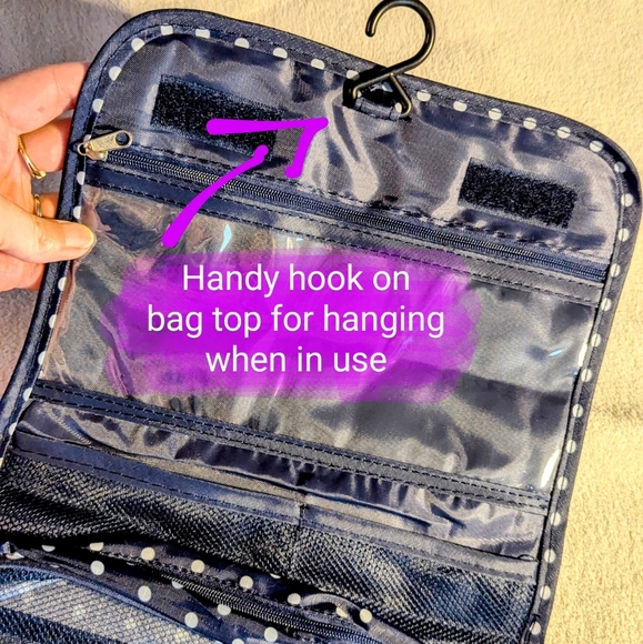 Toiletry bag BNWT, navy & white polka dot colour, lots of pockets - Picture 12 of 12